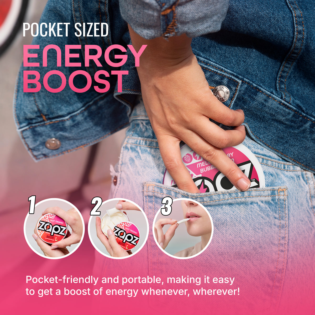 ZAPZ Melon Berry Bubblegum Pouch Lifestyle 2